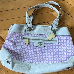 Coach Shoulder Bag Purple/Cream w/ Silver Hardware